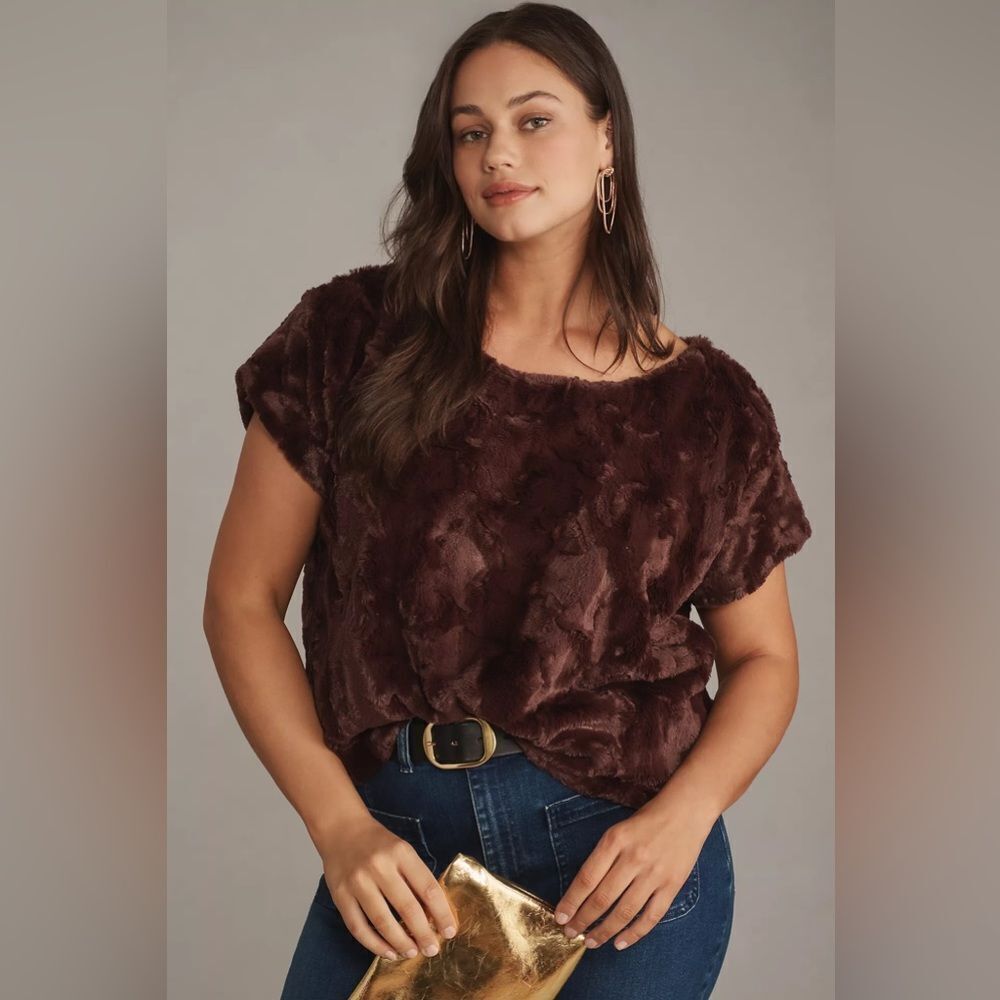 Anthropologie Maeve Faux-Fur Top Size 3X